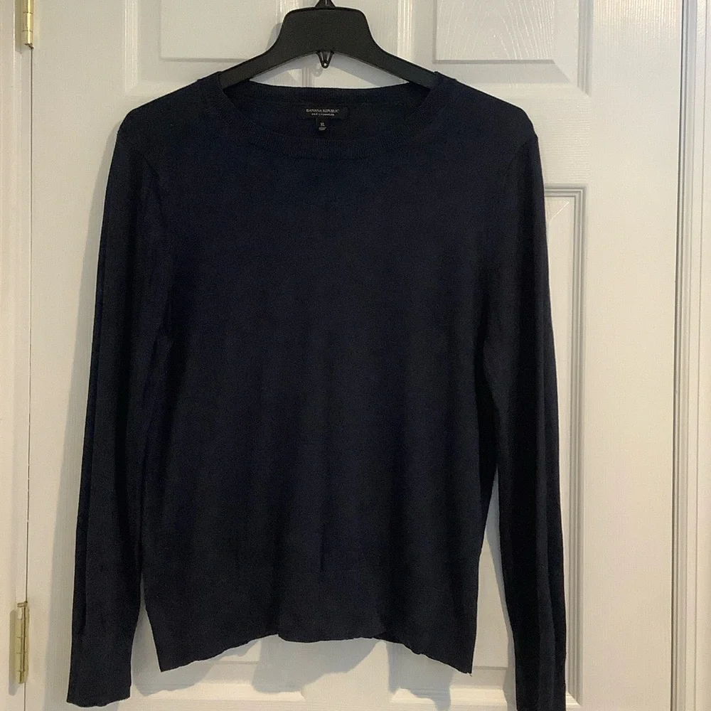 BANANA REPUBLIC Mens Silk/Cashmere Blue Minimalist Lightweight Fall Sweater XL